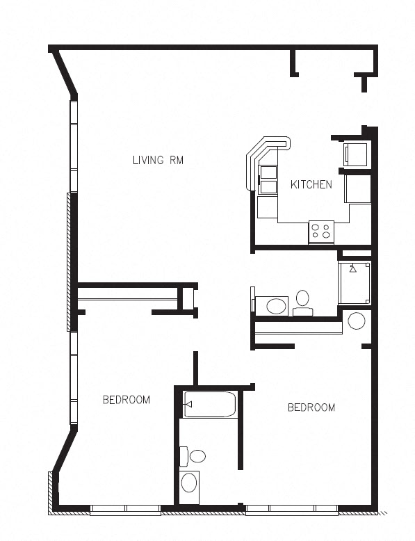 Floor plan for 2 beds, 2 baths, 1175 sqft